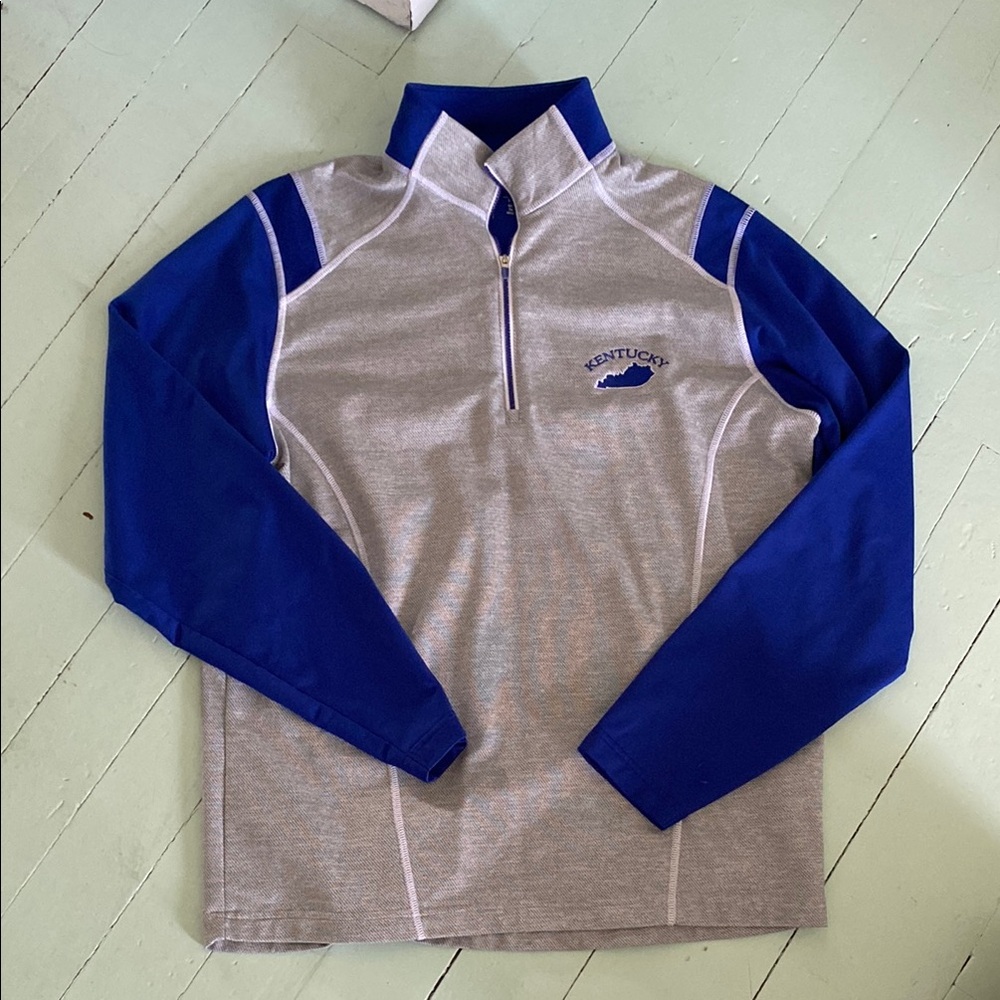 Men's Gray and Blue Quarter-Zip Sweater- Kentucky